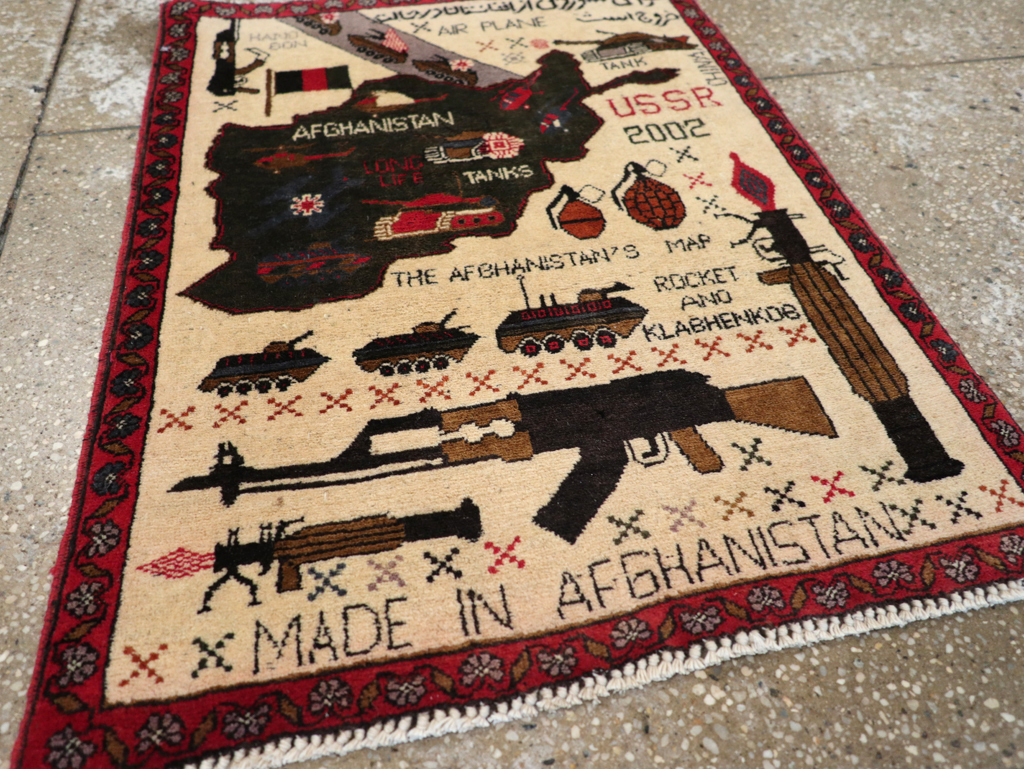 Vintage Afghan Pictorial War Map Rug, No.31626 - Galerie Shabab