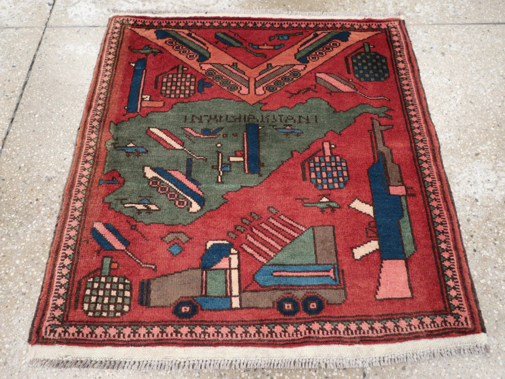 Vintage Afghan Pictorial War Map Rug, No.31627 - Galerie Shabab