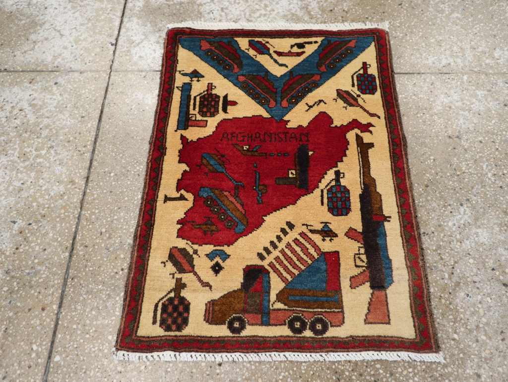 Vintage Afghan Pictorial War Map Rug, No.31628 - Galerie Shabab