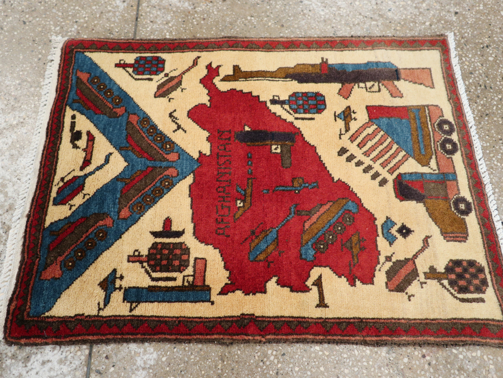 Vintage Afghan Pictorial War Map Rug, No.31628 - Galerie Shabab
