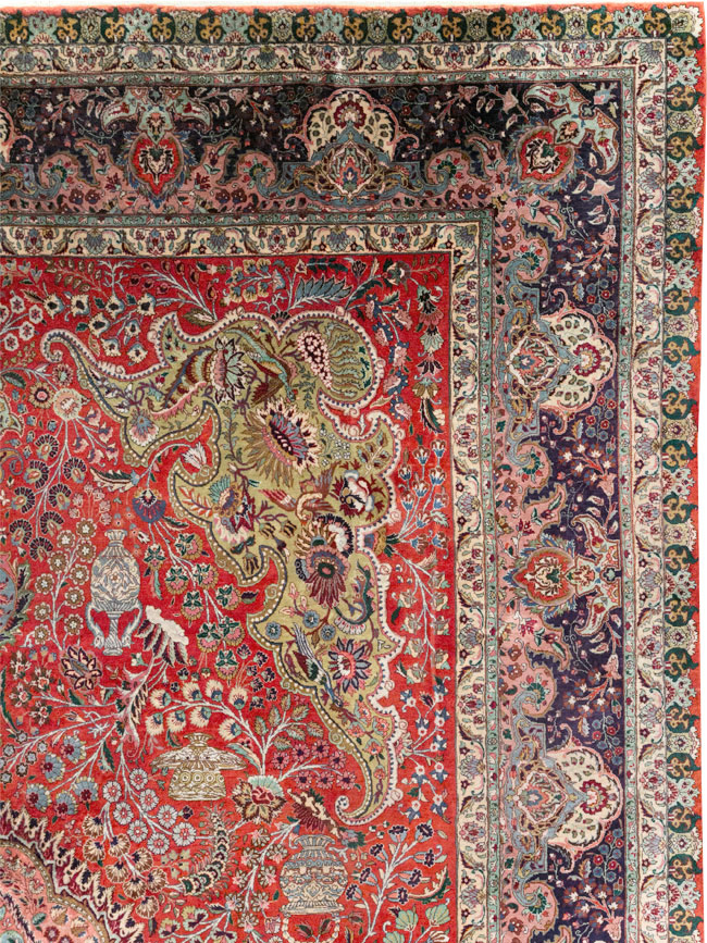 Silk Vintage Persian Tabriz Room Size Carpet, No.31635 - Galerie Shabab