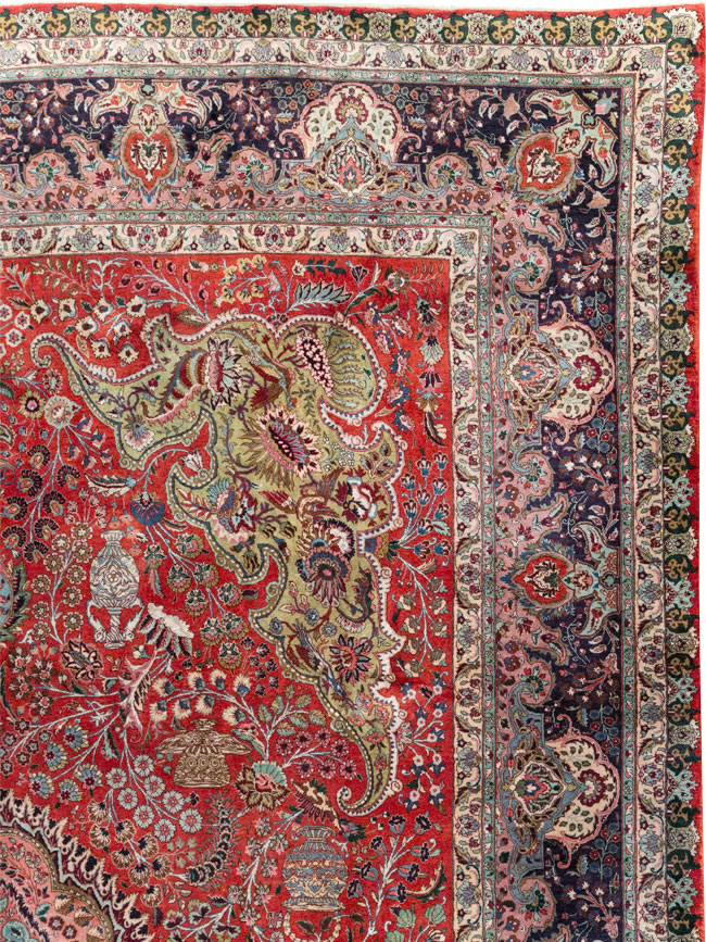 Silk Vintage Persian Tabriz Room Size Carpet, No.31635 - Galerie Shabab