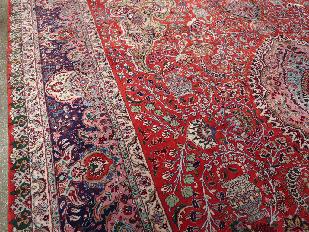 Silk Vintage Persian Tabriz Room Size Carpet, No.31635 - Galerie Shabab