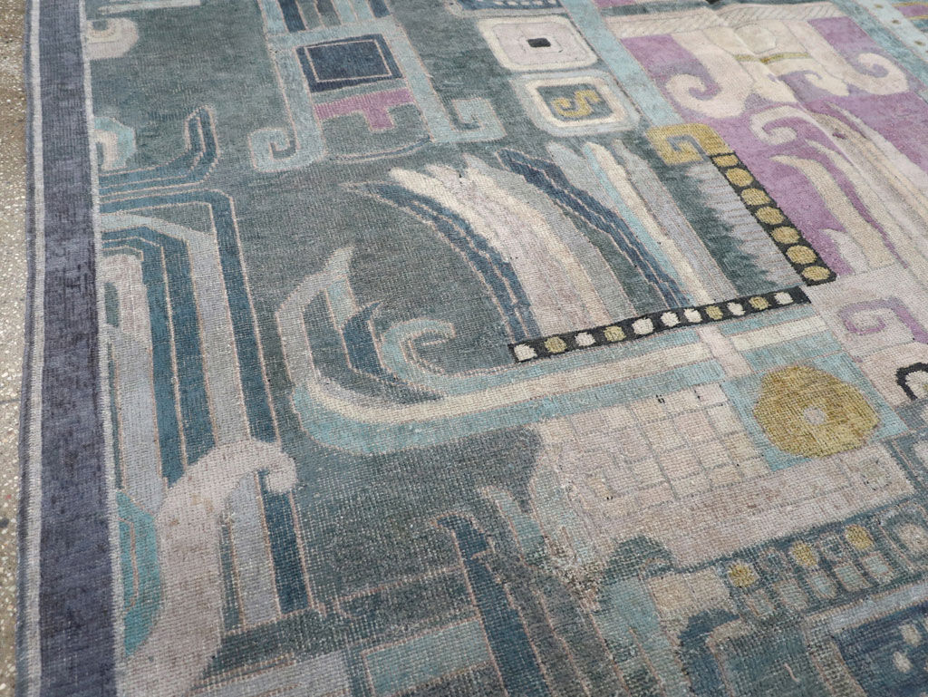 Vintage Turkish Art Deco Room Size Carpet, No.31637 - Galerie Shabab