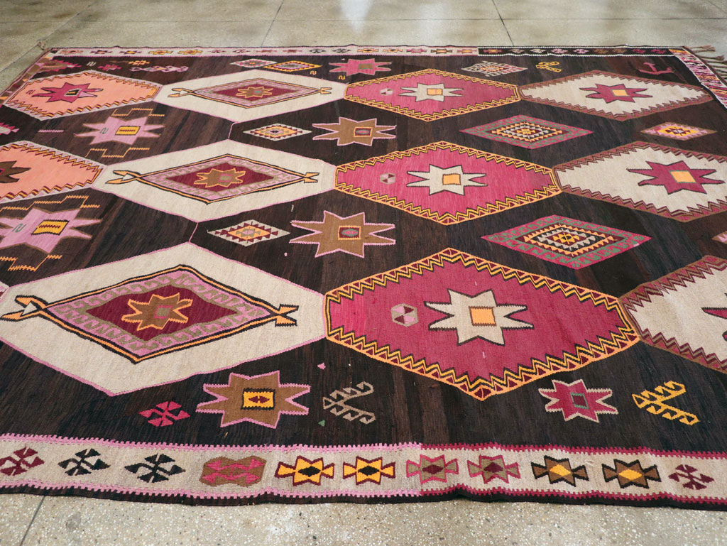 Vintage Turkish Flatweave Kilim Room Size Carpet, No.31648 - Galerie Shabab