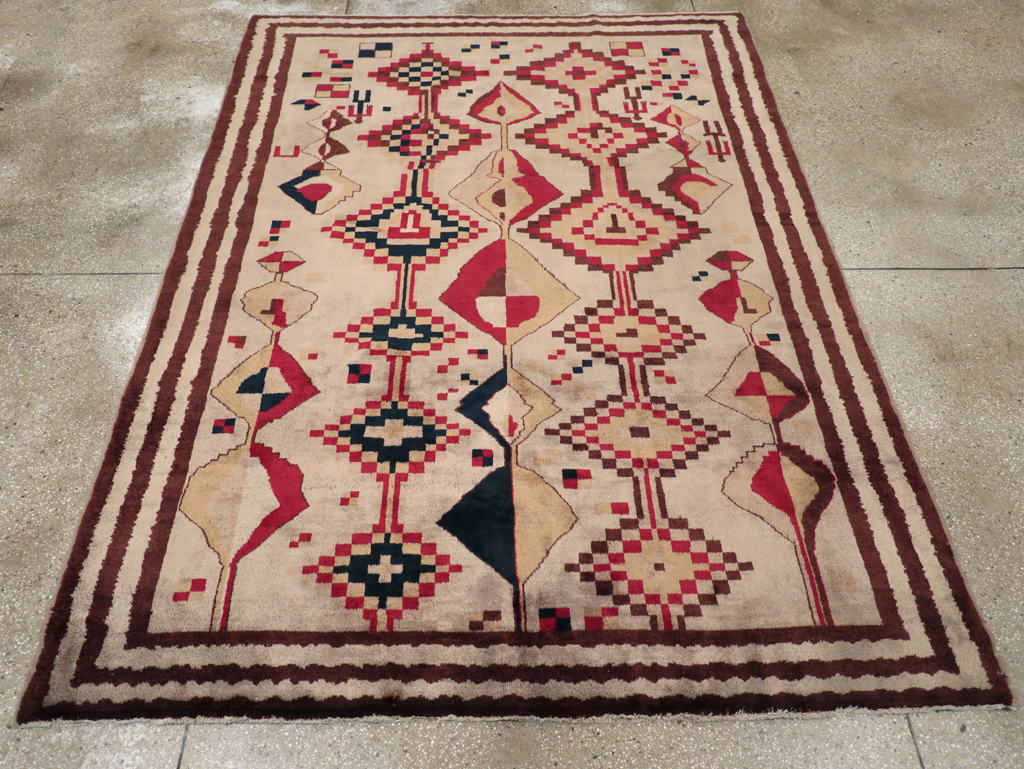 Vintage Turkish Tribal Art Deco Accent Carpet, No.31655 - Galerie Shabab