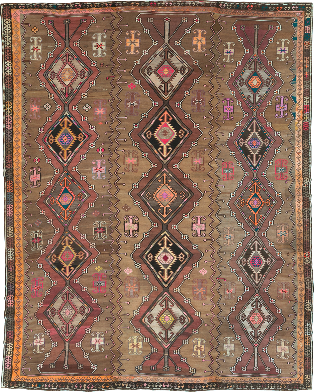 Vintage Turkish Flatweave Kilim Large Room Size Carpet, No.31735 - Galerie Shabab