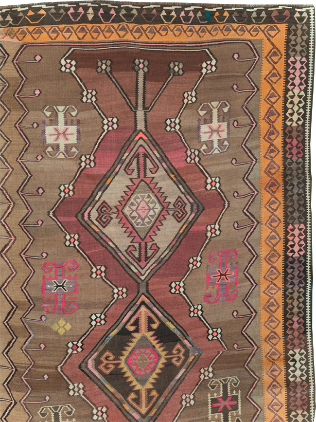 Vintage Turkish Flatweave Kilim Large Room Size Carpet, No.31735 - Galerie Shabab