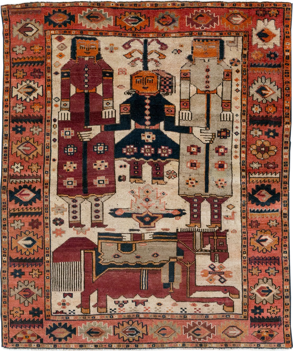 Vintage Persian Pictorial Bakhtiari Tribal Accent Rug, No.31741 - Galerie Shabab