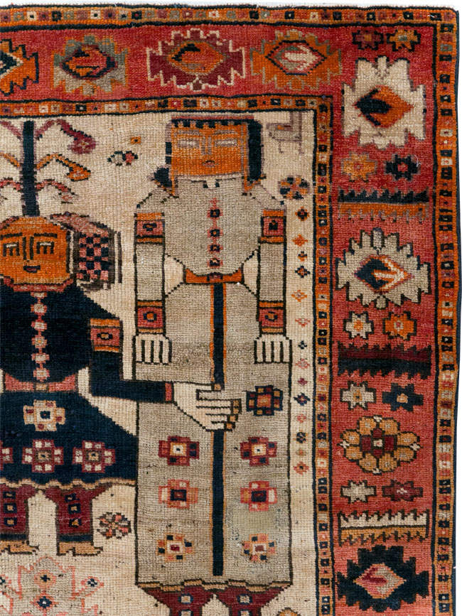 Vintage Persian Pictorial Bakhtiari Tribal Accent Rug, No.31741 - Galerie Shabab