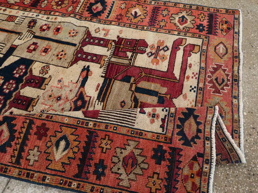 Vintage Persian Pictorial Bakhtiari Tribal Accent Rug, No.31741 - Galerie Shabab