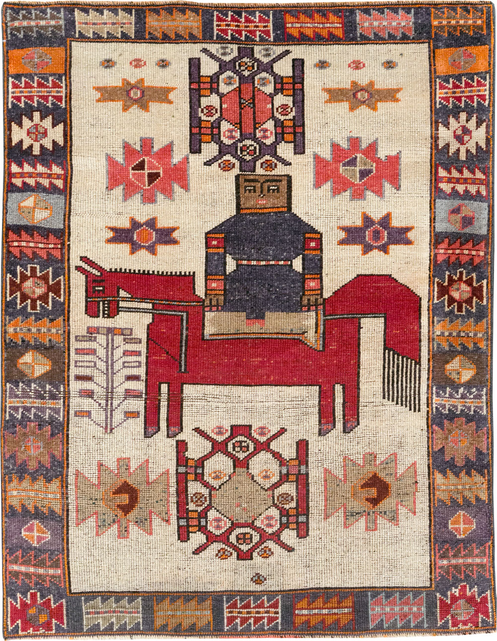 Vintage Persian Pictorial Bakhtiari Accent Rug, No.31742 - Galerie Shabab