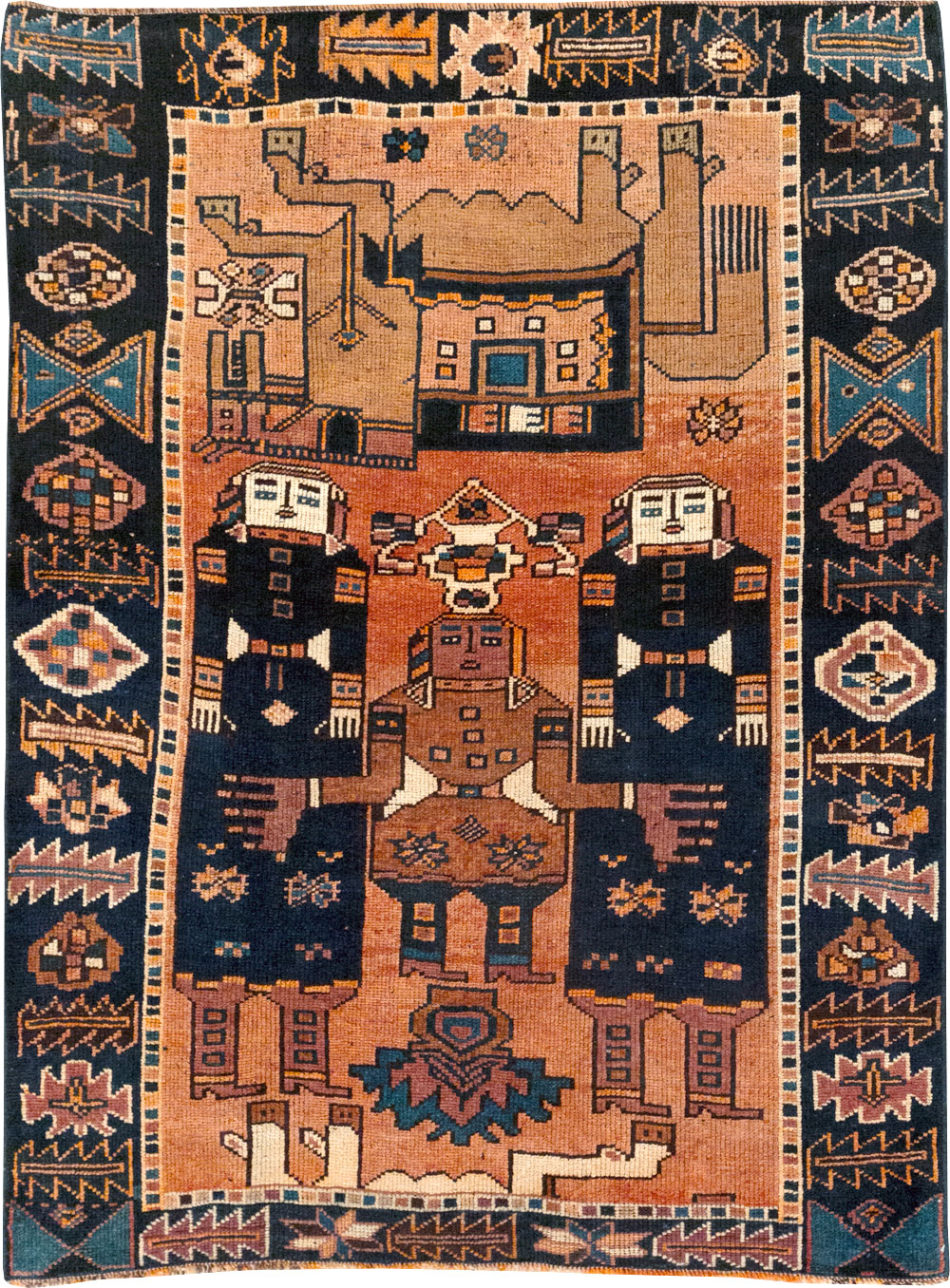 Vintage Persian Pictorial Bakhtiari Accent Rug, No.31743 - Galerie Shabab