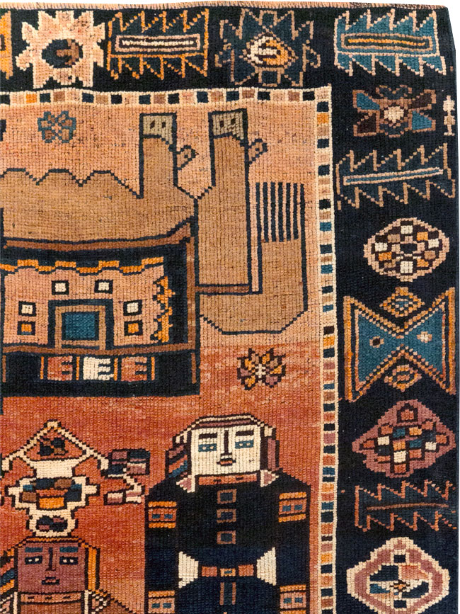 Vintage Persian Pictorial Bakhtiari Accent Rug, No.31743 - Galerie Shabab