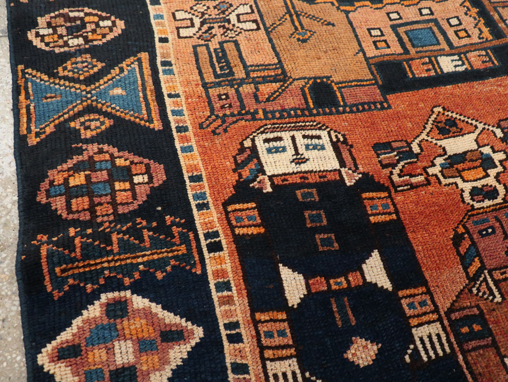 Vintage Persian Pictorial Bakhtiari Accent Rug, No.31743 - Galerie Shabab