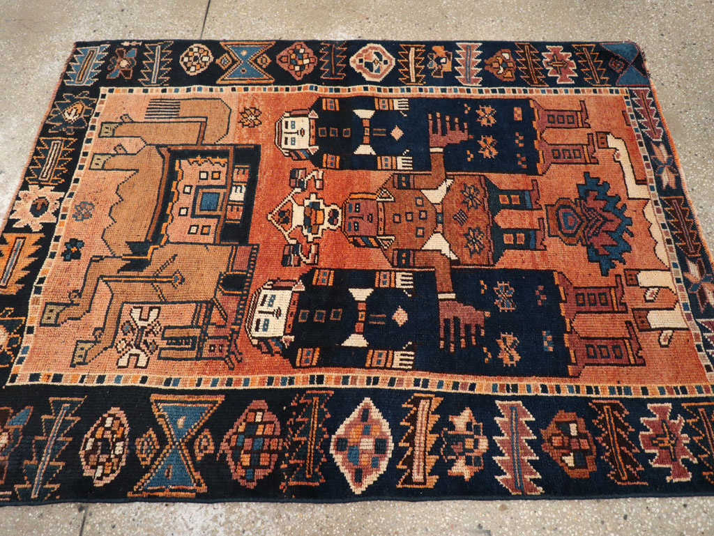 Vintage Persian Pictorial Bakhtiari Accent Rug, No.31743 - Galerie Shabab
