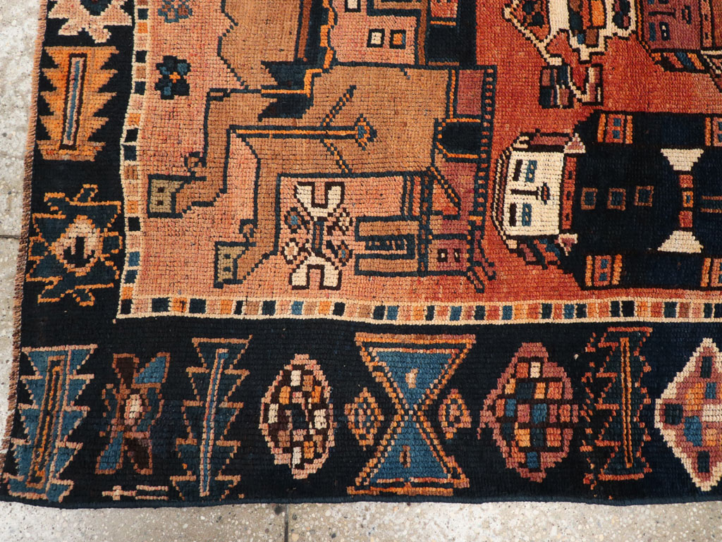 Vintage Persian Pictorial Bakhtiari Accent Rug, No.31743 - Galerie Shabab