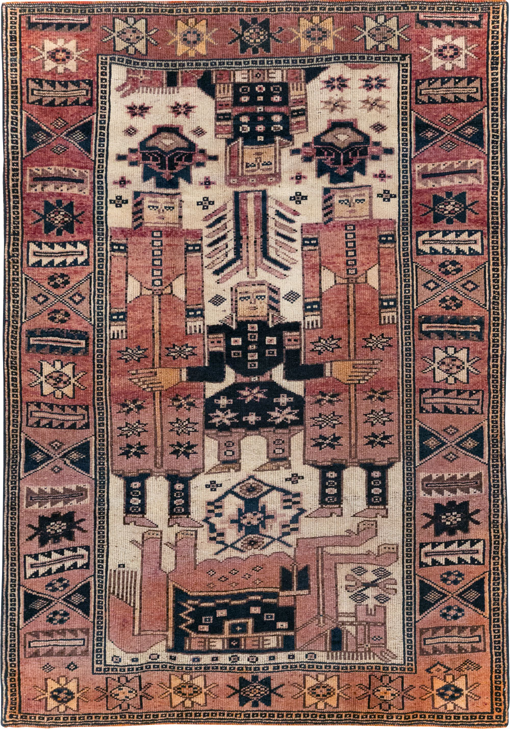 Vintage Persian Pictorial Bakhtiari Tribal Accent Rug, No.31744 - Galerie Shabab