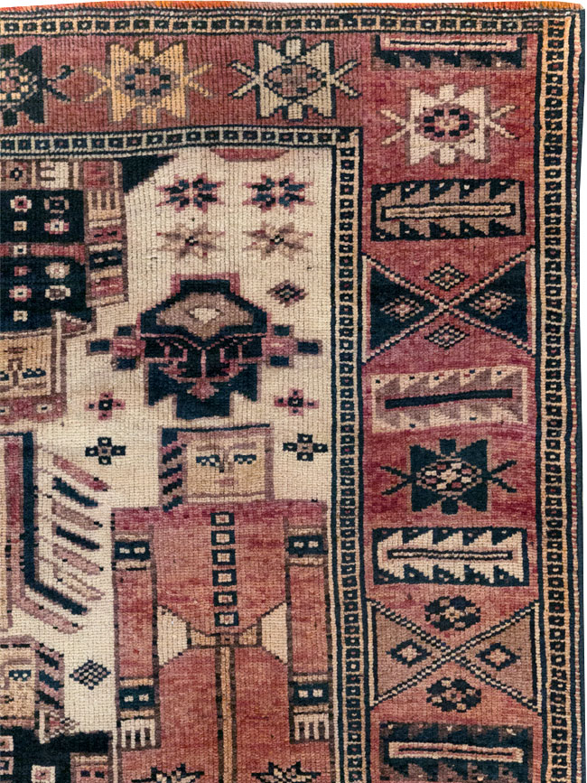 Vintage Persian Pictorial Bakhtiari Tribal Accent Rug, No.31744 - Galerie Shabab