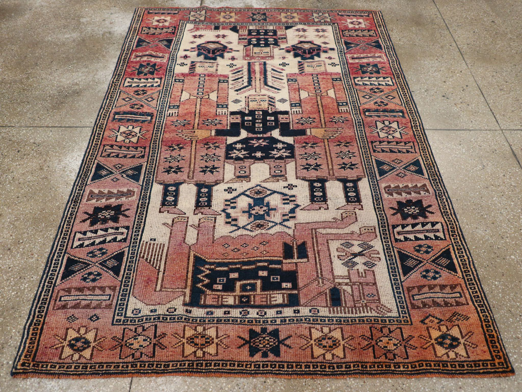 Vintage Persian Pictorial Bakhtiari Tribal Accent Rug, No.31744 - Galerie Shabab