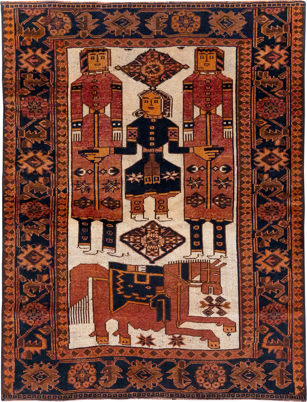 Vintage Persian Pictorial Bakhtiari Tribal Accent Rug, No.31745 - Galerie Shabab