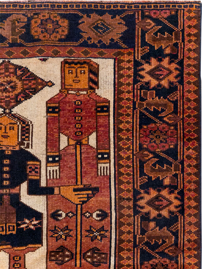 Vintage Persian Pictorial Bakhtiari Tribal Accent Rug, No.31745 - Galerie Shabab