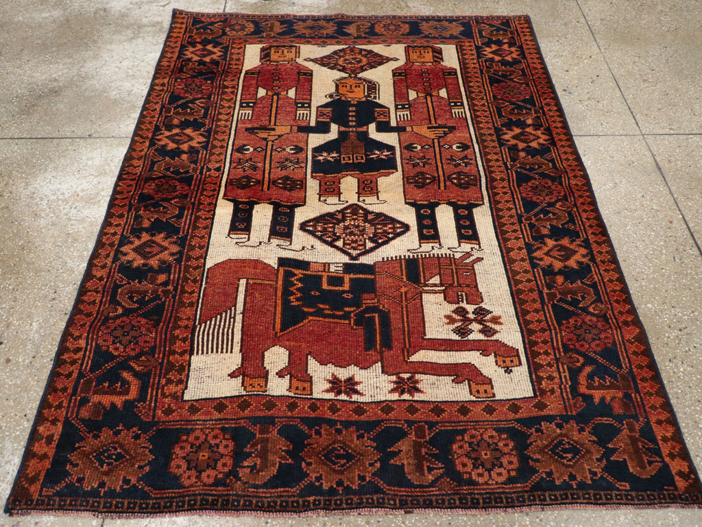 Vintage Persian Pictorial Bakhtiari Tribal Accent Rug, No.31745 - Galerie Shabab