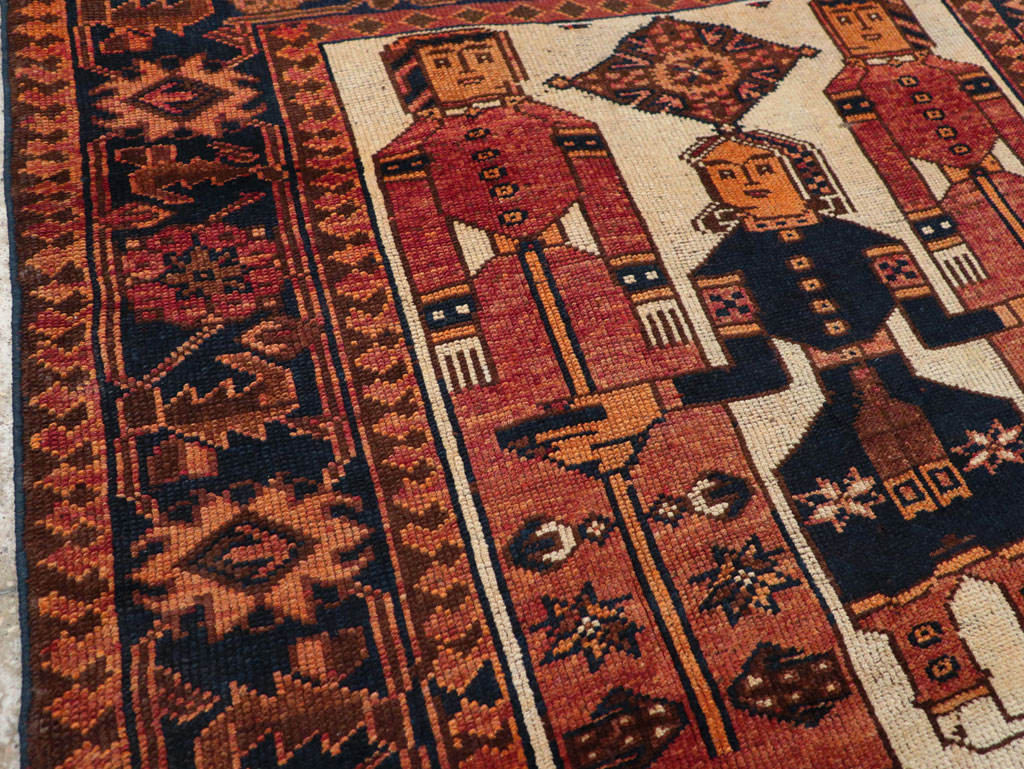 Vintage Persian Pictorial Bakhtiari Tribal Accent Rug, No.31745 - Galerie Shabab