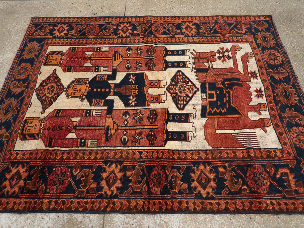 Vintage Persian Pictorial Bakhtiari Tribal Accent Rug, No.31745 - Galerie Shabab