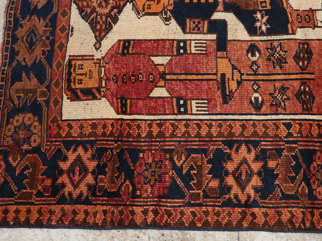 Vintage Persian Pictorial Bakhtiari Tribal Accent Rug, No.31745 - Galerie Shabab