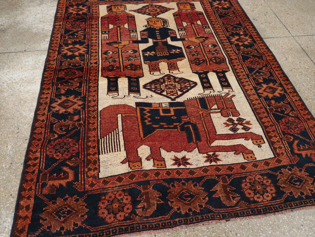 Vintage Persian Pictorial Bakhtiari Tribal Accent Rug, No.31745 - Galerie Shabab