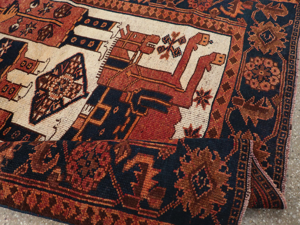 Vintage Persian Pictorial Bakhtiari Tribal Accent Rug, No.31745 - Galerie Shabab
