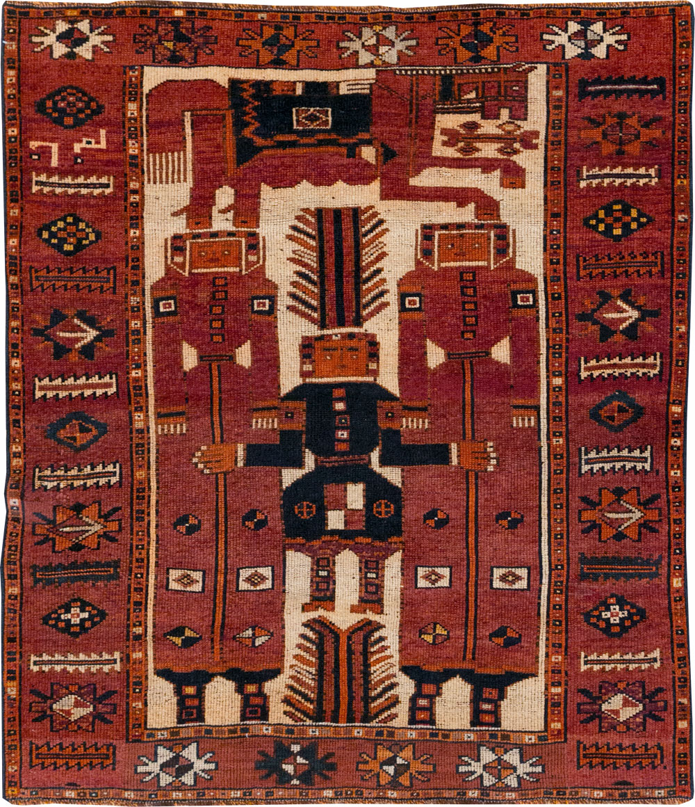 Vintage Persian Pictorial Bakhtiari Tribal Accent Rug, No.31751 - Galerie Shabab