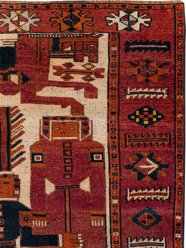 Vintage Persian Pictorial Bakhtiari Tribal Accent Rug, No.31751 - Galerie Shabab