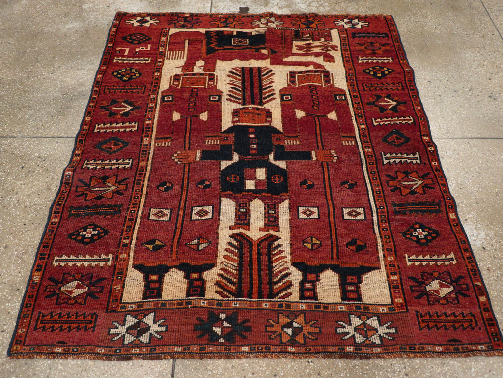 Vintage Persian Pictorial Bakhtiari Tribal Accent Rug, No.31751 - Galerie Shabab