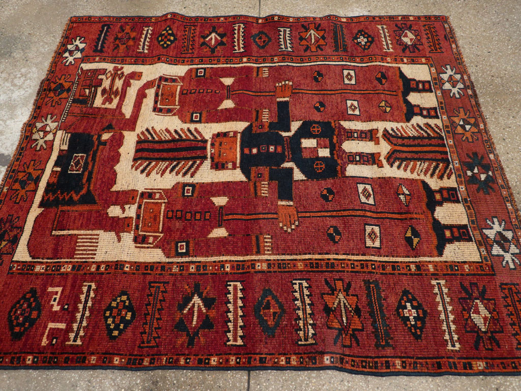 Vintage Persian Pictorial Bakhtiari Tribal Accent Rug, No.31751 - Galerie Shabab