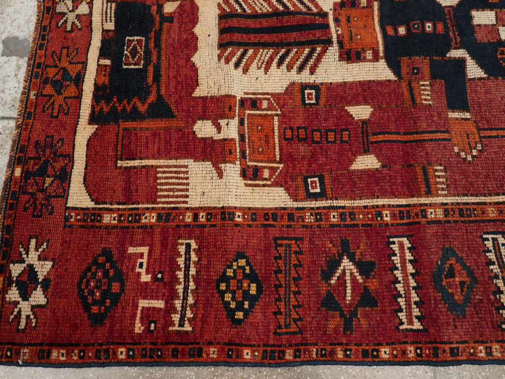Vintage Persian Pictorial Bakhtiari Tribal Accent Rug, No.31751 - Galerie Shabab