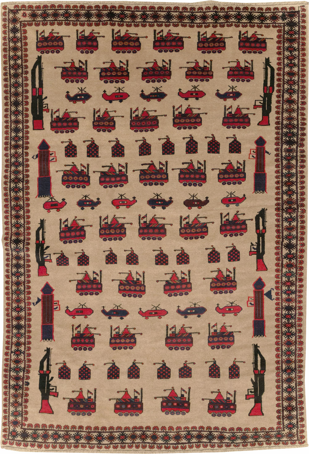 Vintage Afghan Pictorial War Rug, No.31782 - Galerie Shabab