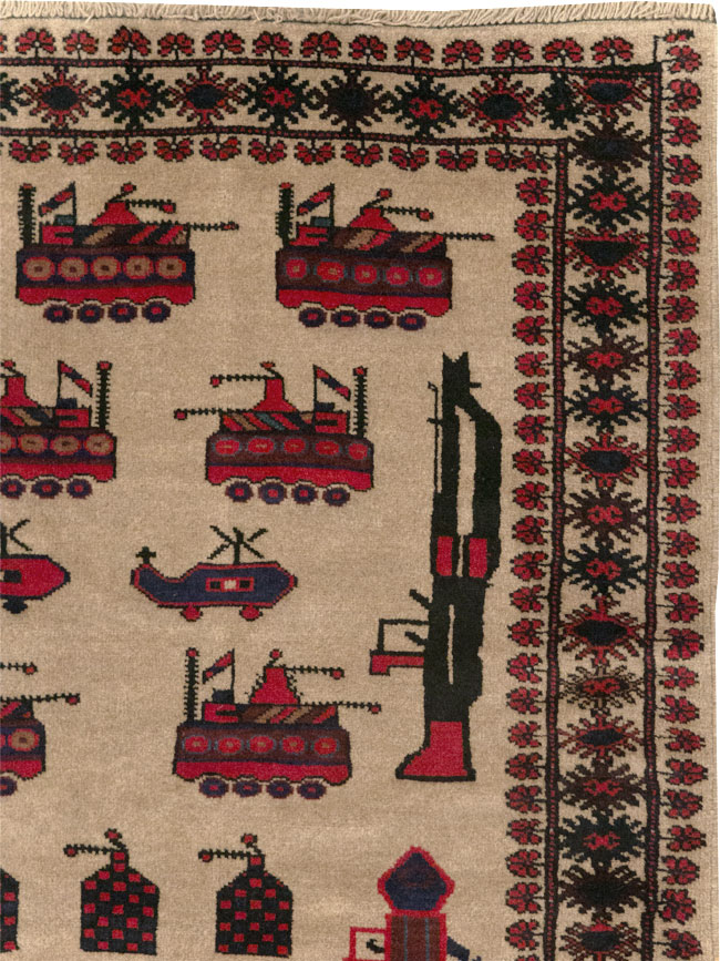 Vintage Afghan Pictorial War Rug, No.31782 - Galerie Shabab