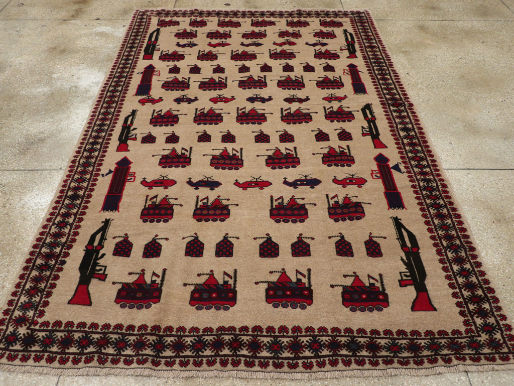 Vintage Afghan Pictorial War Rug, No.31782 - Galerie Shabab