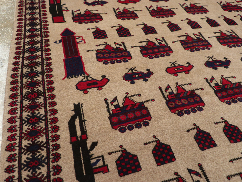 Vintage Afghan Pictorial War Rug, No.31782 - Galerie Shabab