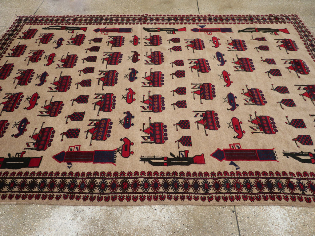 Vintage Afghan Pictorial War Rug, No.31782 - Galerie Shabab