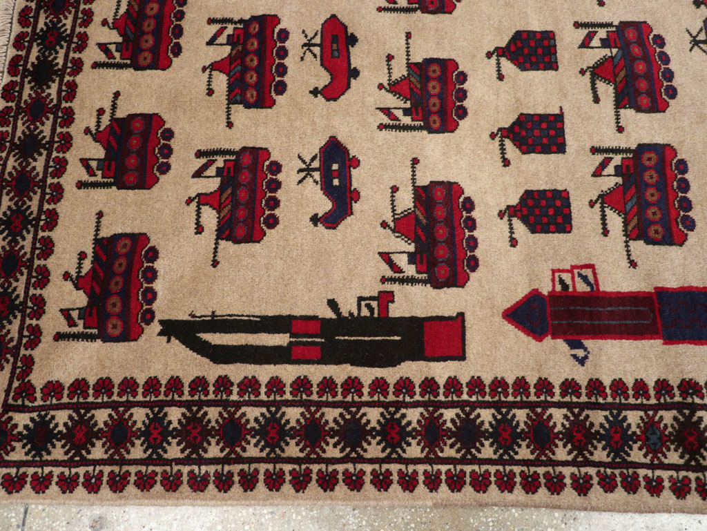 Vintage Afghan Pictorial War Rug, No.31782 - Galerie Shabab