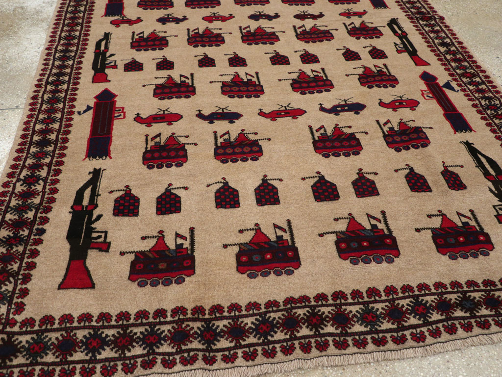 Vintage Afghan Pictorial War Rug, No.31782 - Galerie Shabab