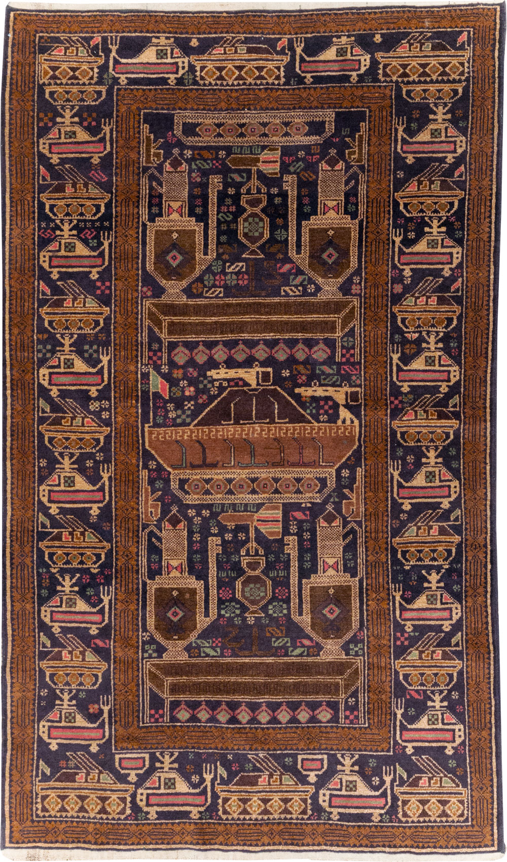 Vintage Afghan Pictorial War Rug, No.31785 - Galerie Shabab