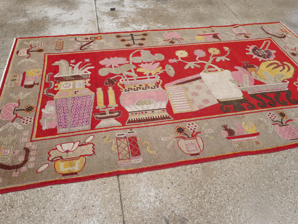 Antique East Turkestan Pictorial Vase Khotan Rug, No.31790 - Galerie Shabab