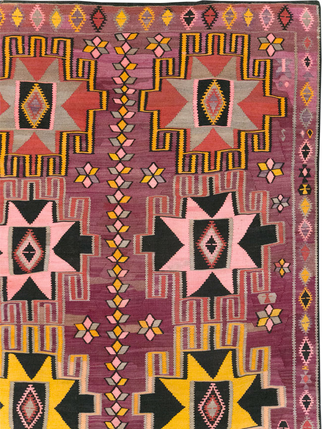 Vintage Turkish Flatweave Kilim Large Room Size Carpet, No.31831 - Galerie Shabab