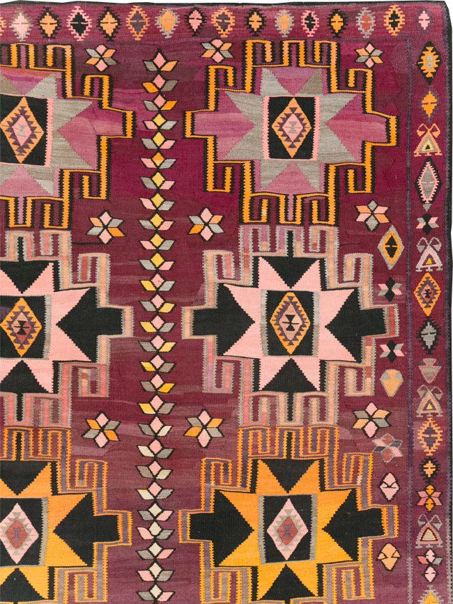 Vintage Turkish Flatweave Kilim Large Room Size Carpet, No.31831 - Galerie Shabab