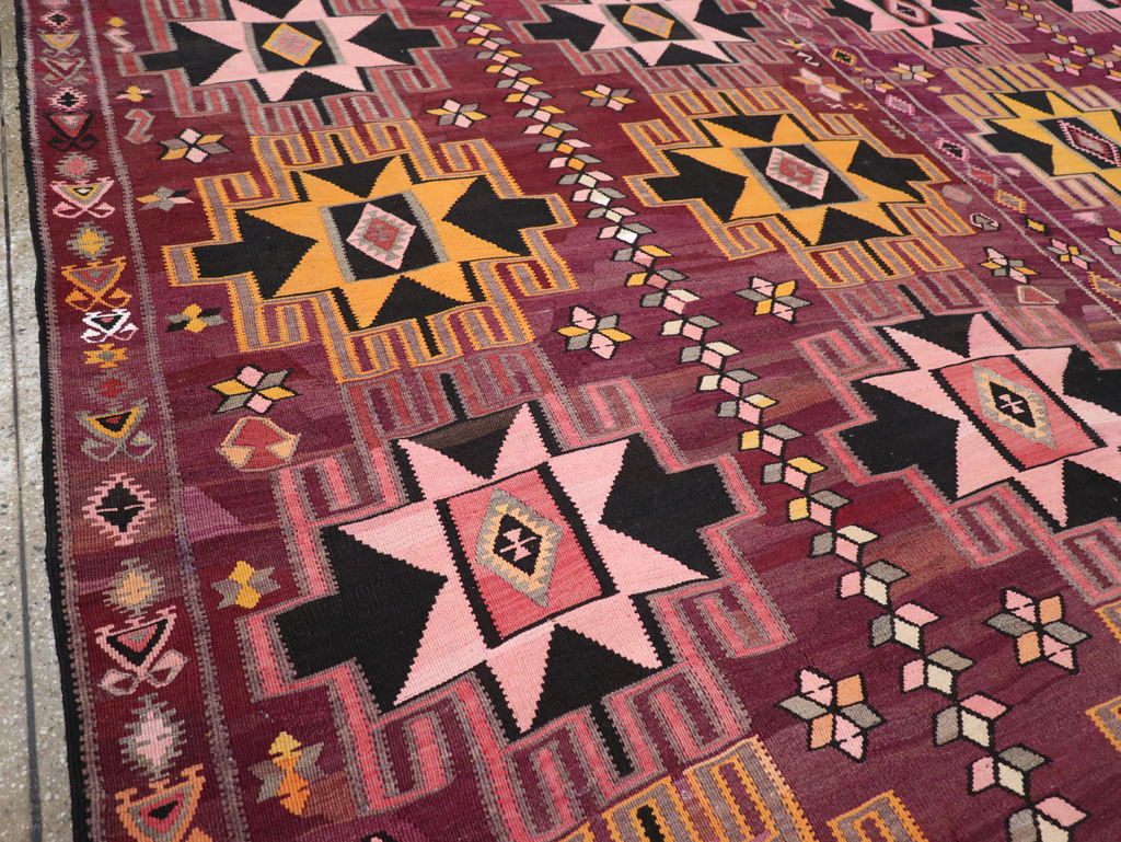 Vintage Turkish Flatweave Kilim Large Room Size Carpet, No.31831 - Galerie Shabab