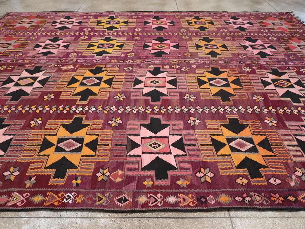 Vintage Turkish Flatweave Kilim Large Room Size Carpet, No.31831 - Galerie Shabab